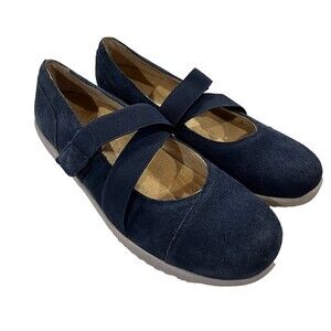 Vionic Size 10 Blue Suede Shelby Elastic Straps Womens Mary Jane Shoes Hook Loop